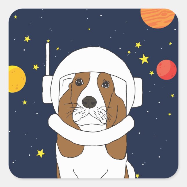 Pegatina Cuadrada Hound Dog Astronauta Animal con casco espacial (Anverso)