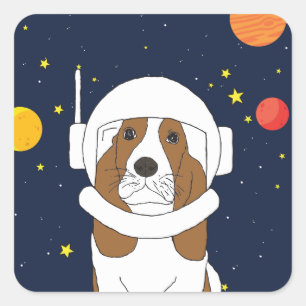 Pegatina Cuadrada Hound Dog Astronauta Animal con casco espacial