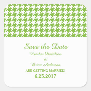 Pegatina Cuadrada Houndstoth Save the Date Pegatinas, Green