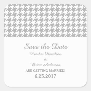 Pegatina Cuadrada Houndstoth Save the Date Pegatinas, gris