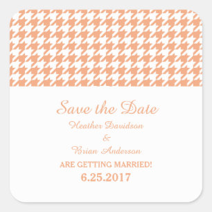 Pegatina Cuadrada Houndstoth Save the Date Pegatinas, Naranja