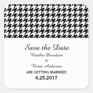 Pegatina Cuadrada Houndstoth Save the Date Pegatinas, negro