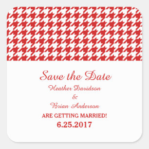 Pegatina Cuadrada Houndstoth Save the Date Pegatinas, Red
