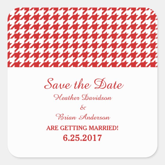 Pegatina Cuadrada Houndstoth Save the Date Pegatinas, Red (Anverso)