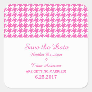 Pegatina Cuadrada Houndstoth Save the Date Pegatinas, rosa