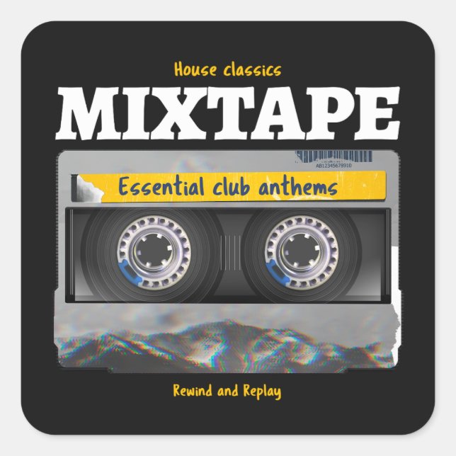 Pegatina Cuadrada House Classics Mixtape Club Anthems (Anverso)