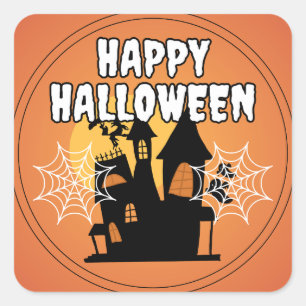 Pegatina Cuadrada House Happy Halloween