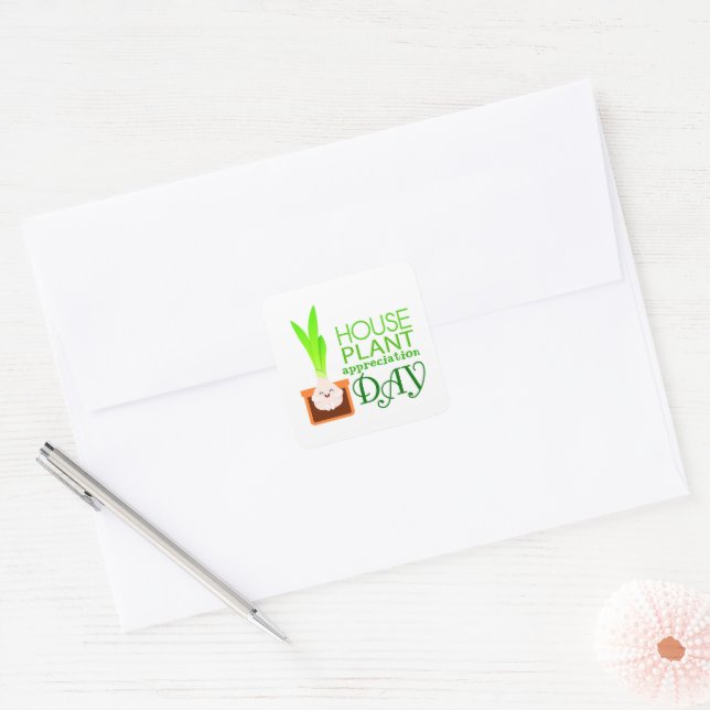 Pegatina Cuadrada Houseplant Appreciation Day Cute Potted Flower  (Sobre)