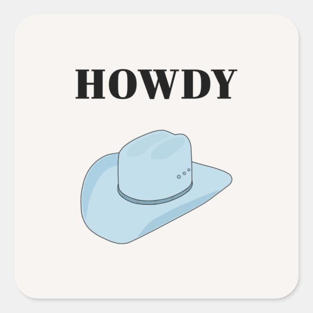 Pegatina Cuadrada Howdy Cowboy Gorra Baby Blue (Anverso)