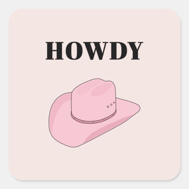 Pegatina Cuadrada Howdy Pink Cowboy Gorra (Anverso)