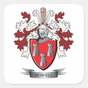 Pegatina Cuadrada Howell Family Crest Coat of Arms