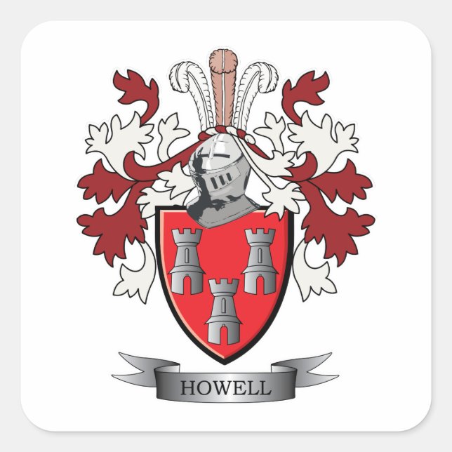 Pegatina Cuadrada Howell Family Crest Coat of Arms (Anverso)