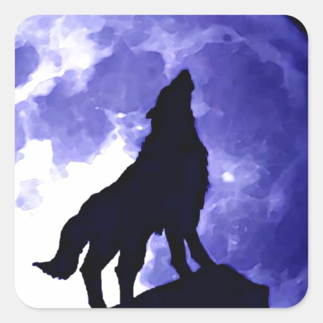 Pegatina Cuadrada Howling Wolf & Fullmoon (Anverso)