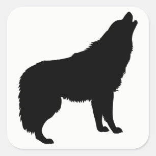Pegatina Cuadrada Howling Wolf Silhouette