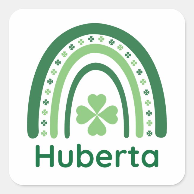 Pegatina Cuadrada Huberta Nombre Clover Boho Rainbow (Anverso)