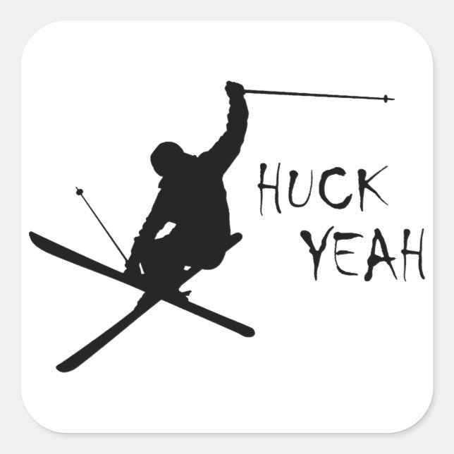 Pegatina Cuadrada Huck Yeah (Esquí) (Anverso)
