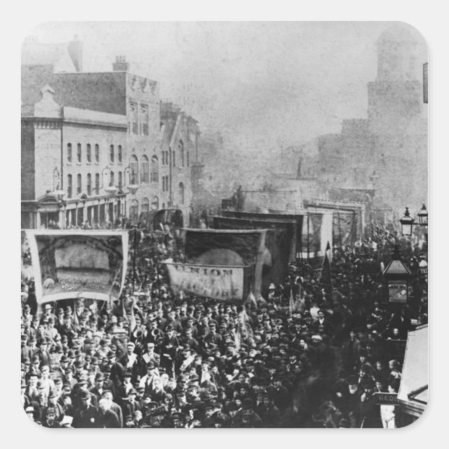 Pegatina Cuadrada Huelga de ganado londinense, 1889 (Anverso)