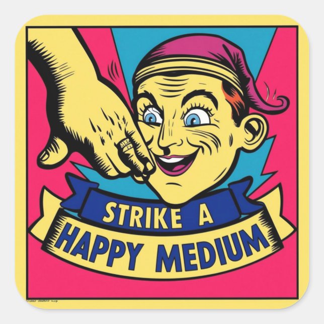 Pegatina Cuadrada Huelga en un medio feliz (Anverso)