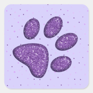 Pegatina Cuadrada huella de pata de gato brillante - púrpura
