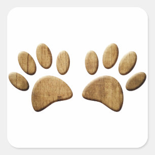 Pegatina Cuadrada Huella de pata de perro de madera