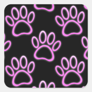Pegatina Cuadrada Huella de pata de perro en neón rosa
