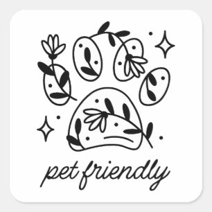 Pegatina Cuadrada Huella de perro floral apta para mascotas