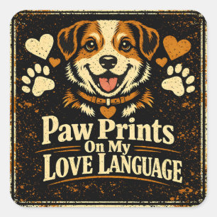 Pegatina Cuadrada Huellas de Patas en Mi Corazón – Amor de Mascota V