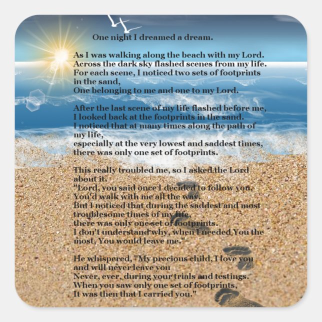 Pegatina Cuadrada Huellas en la arena (Anverso)