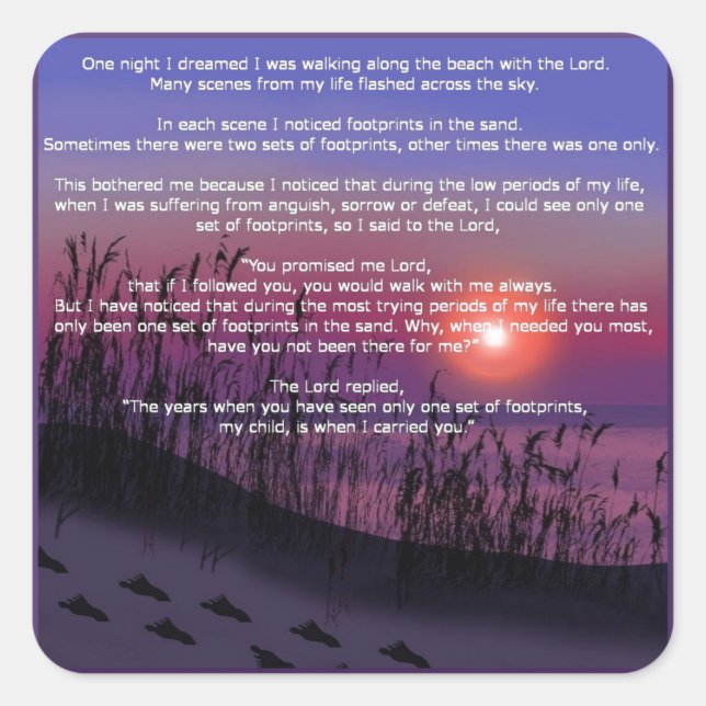 Pegatina Cuadrada Huellas en la arena (Anverso)