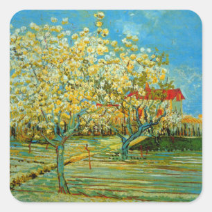 Pegatina Cuadrada Huerto en flor de Vincent van Gogh