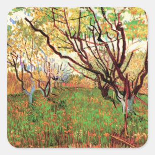 Pegatina Cuadrada Huerto en flor de Vincent van Gogh