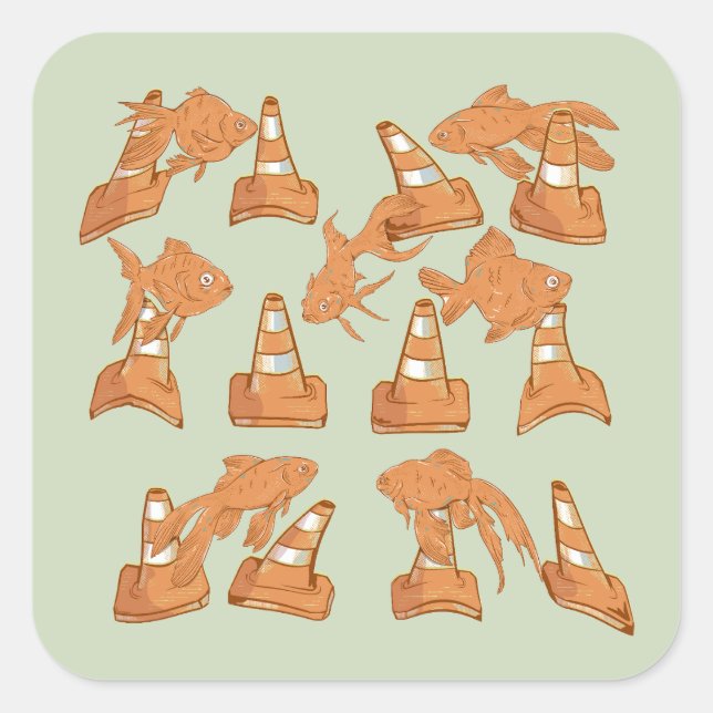 Pegatina Cuadrada Huesos de carretera y pez dorado naranja (Anverso)