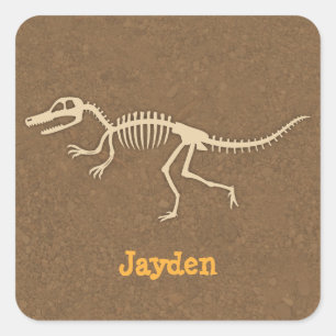 Pegatina Cuadrada Huesos de dinosaurio Velociraptor geniales persona