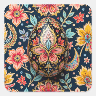 Pegatina Cuadrada Huevo de Pascua de Camuflaje Floral