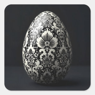 Pegatina Cuadrada Huevo de Pascua de Damasco Negro