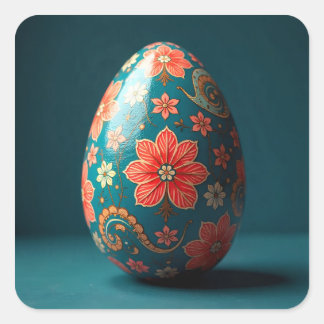Pegatina Cuadrada Huevo de Pascua de Flor Rayada