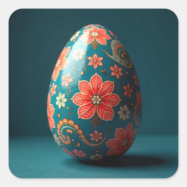 Pegatina Cuadrada Huevo de Pascua de Flor Rayada (Anverso)
