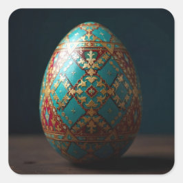 Pegatina Cuadrada Huevo de Pascua de Patchwork Dorado