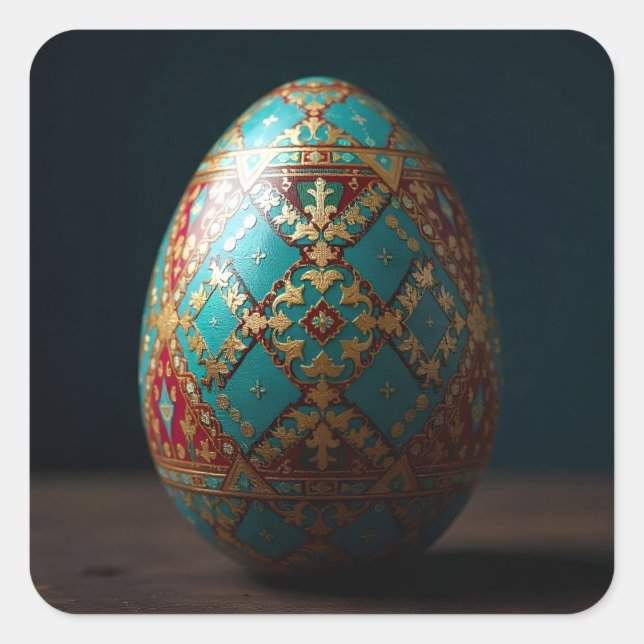 Pegatina Cuadrada Huevo de Pascua de Patchwork Dorado (Anverso)