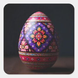 Pegatina Cuadrada Huevo de Pascua de Ramo Morado y Rojo