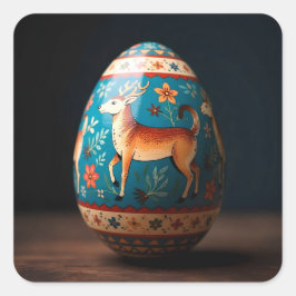 Pegatina Cuadrada Huevo de Pascua de Reno