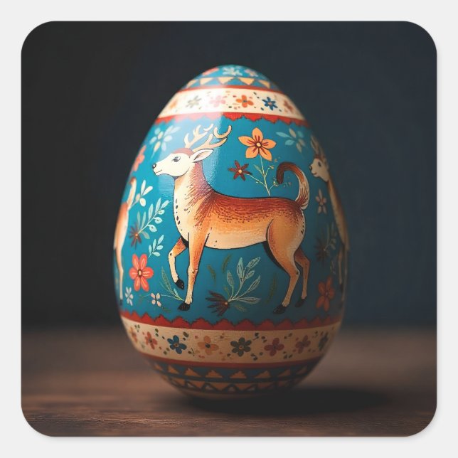 Pegatina Cuadrada Huevo de Pascua de Reno (Anverso)