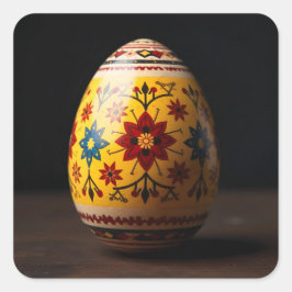 Pegatina Cuadrada Huevo de Pascua de Tapiz Amarillo