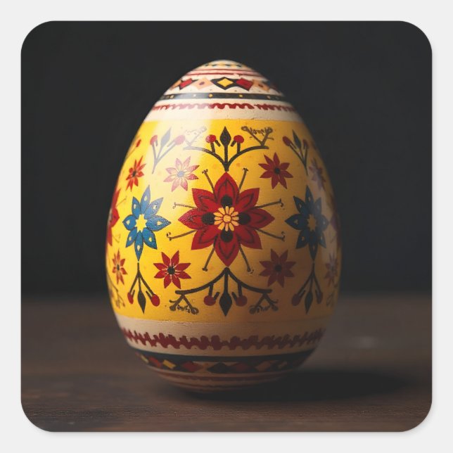 Pegatina Cuadrada Huevo de Pascua de Tapiz Amarillo (Anverso)