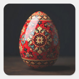 Pegatina Cuadrada Huevo de Pascua de Tapiz Rojo