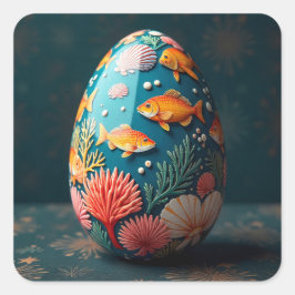 Pegatina Cuadrada Huevo de Pascua del Océano