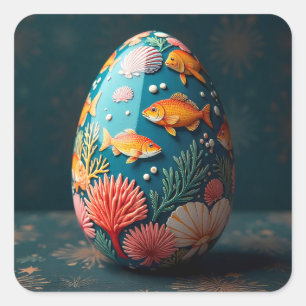 Pegatina Cuadrada Huevo de Pascua del Océano