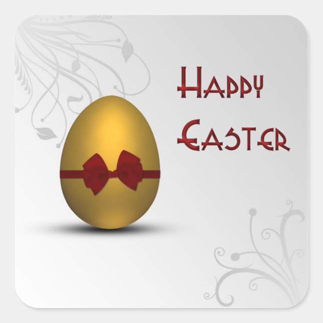 Pegatina Cuadrada Huevo de Pascua Dorada con el patrón de Swirl Flor (Anverso)