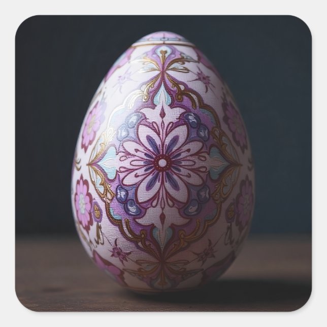Pegatina Cuadrada Huevo de Pascua Esplendor Púrpura (Anverso)