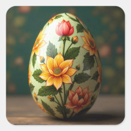 Pegatina Cuadrada Huevo de Pascua Floral de Verano